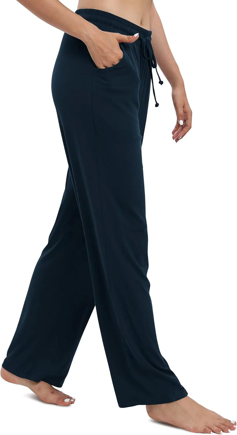 Women's Drawstring Casual Pants Stretchy High Waisted Loose Straight Leg Pants Jogger Trousers with Pockets