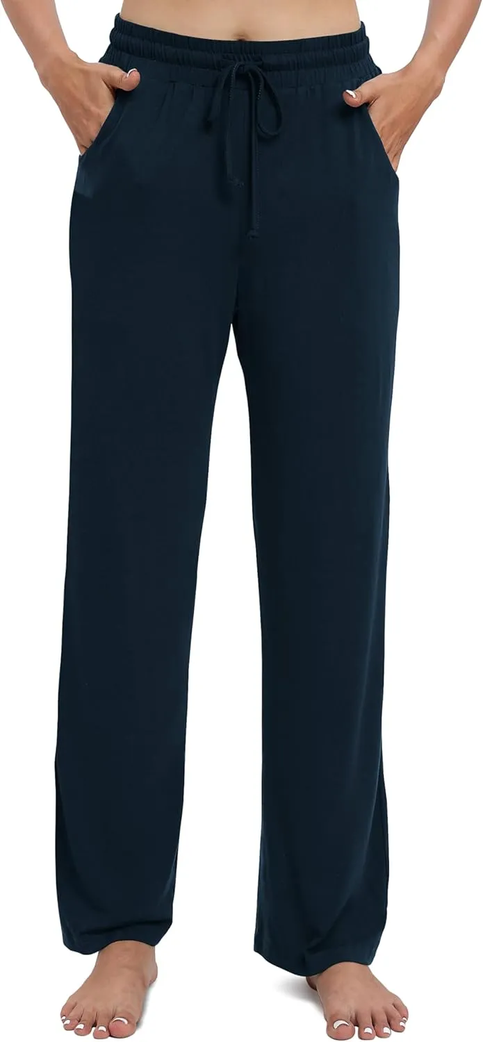 Women's Drawstring Casual Pants Stretchy High Waisted Loose Straight Leg Pants Jogger Trousers with Pockets
