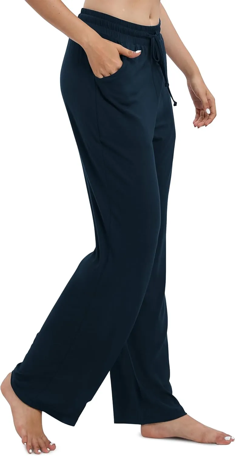 Women's Drawstring Casual Pants Stretchy High Waisted Loose Straight Leg Pants Jogger Trousers with Pockets