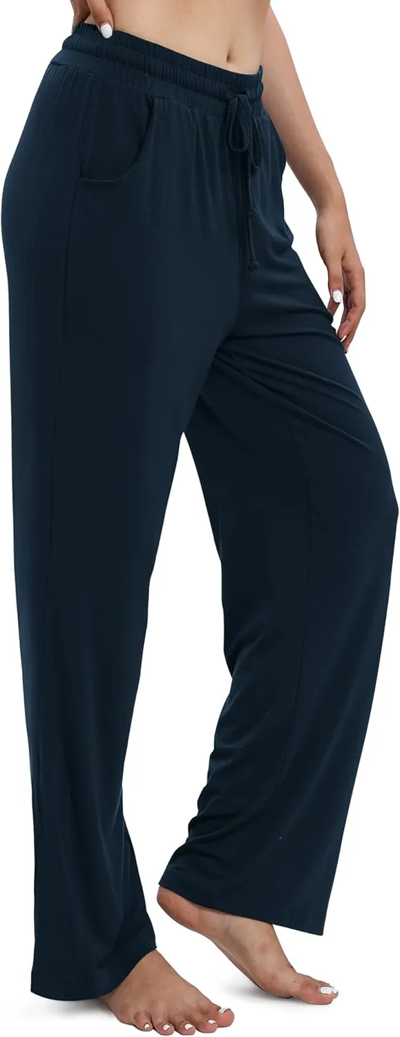 Women's Drawstring Casual Pants Stretchy High Waisted Loose Straight Leg Pants Jogger Trousers with Pockets