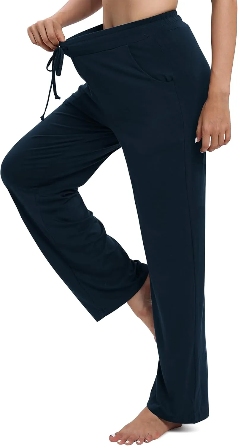 Women's Drawstring Casual Pants Stretchy High Waisted Loose Straight Leg Pants Jogger Trousers with Pockets