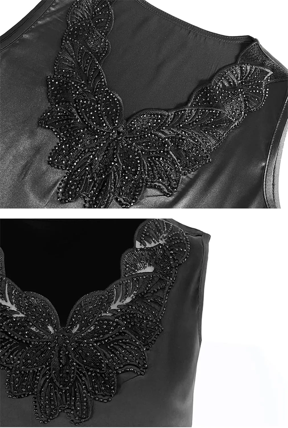 Women's Embroidery Vest Shirt Spring Summer Silk Satin Tank Tops Sleeveless Camisole