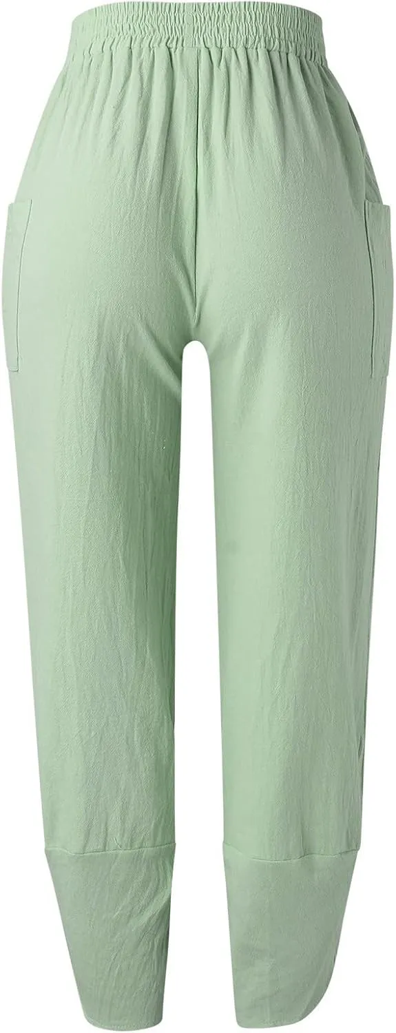 Womens Fashion Long Pant Elastic Waist High Waist Casual Trousers Harem Pants Women