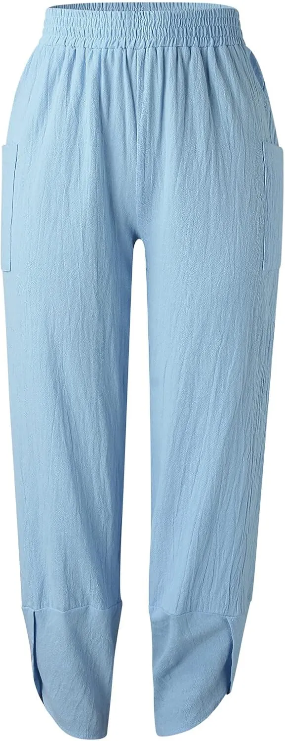 Womens Fashion Long Pant Elastic Waist High Waist Casual Trousers Harem Pants Women