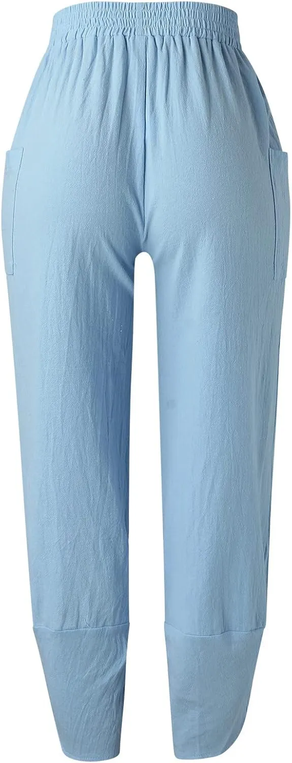 Womens Fashion Long Pant Elastic Waist High Waist Casual Trousers Harem Pants Women