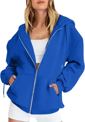 Women's Full Zip Up Hoodie Long Sleeve Hooded Sweatshirts Casual Fall Jacket Coat 2024 Fashion Outfits