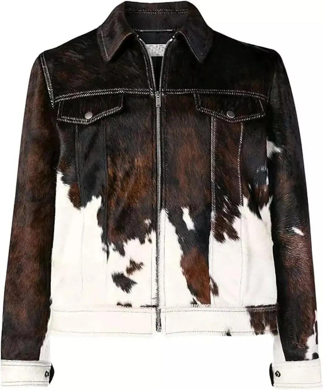 Women's Genuine Cowhide Hair-On Leather Jacket  Western Rodeo Style, Zip-Up, Vintage Biker Coat