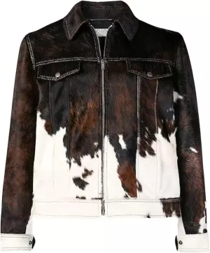 Women's Genuine Cowhide Hair-On Leather Jacket  Western Rodeo Style, Zip-Up, Vintage Biker Coat