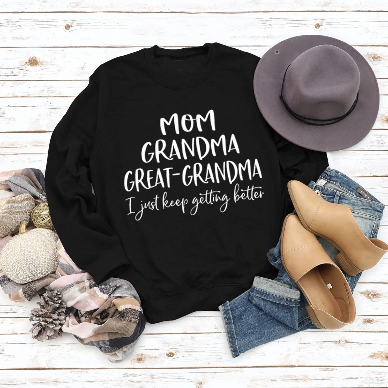 Womens Great Grandma Sweatshirt Fleece Lined Crewneck Long Sleeve Gigi Gift Inspirational Saying Tops
