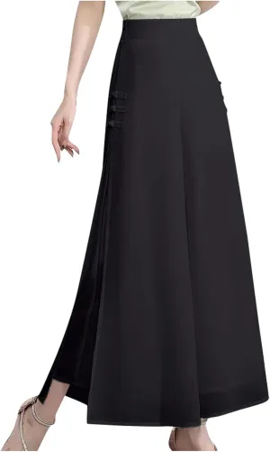 Womens High Waist Wide Leg Trousers Chiffon Palazzo Pants Elastic Waist Culott Dresses Business Pants
