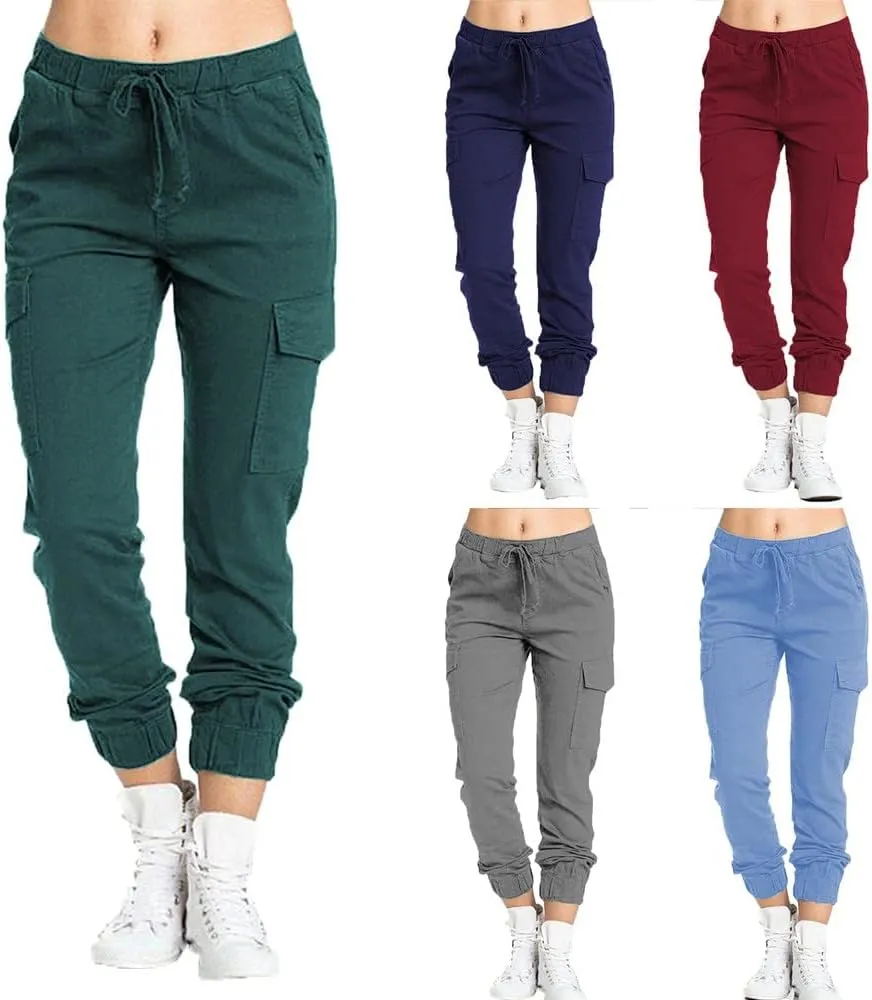 Womens High Waisted Cargo Pants Business Work Trousers Drawstring Elastic Waist Tapered Pants Available in Plus Size