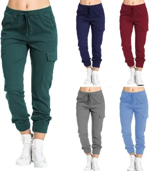 Womens High Waisted Cargo Pants Business Work Trousers Drawstring Elastic Waist Tapered Pants Available in Plus Size