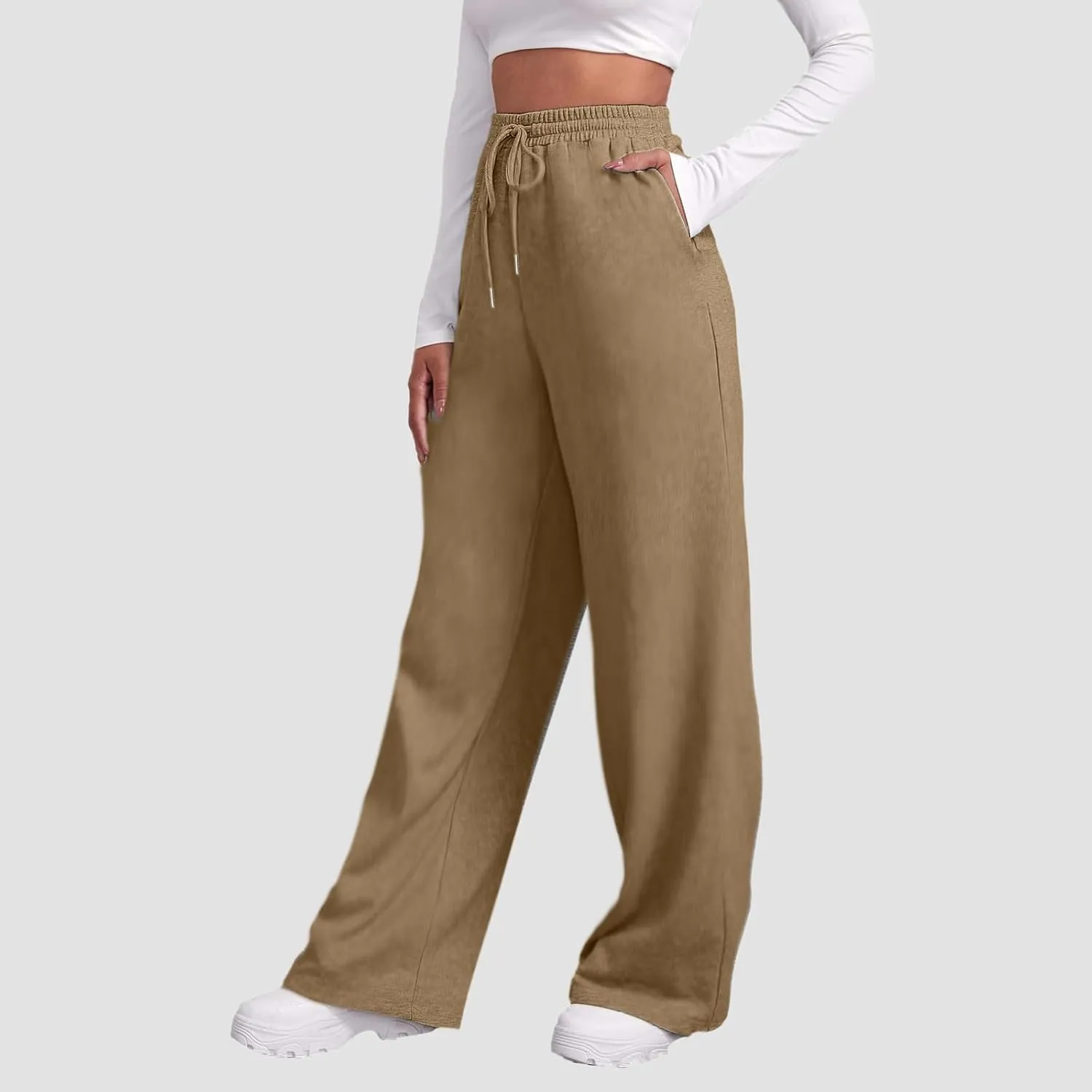Womens Linen Blend Summer Boho Palazzo Lounge Pants Elastic Waist Baggy Stretchy Slim Fit Pants Travel