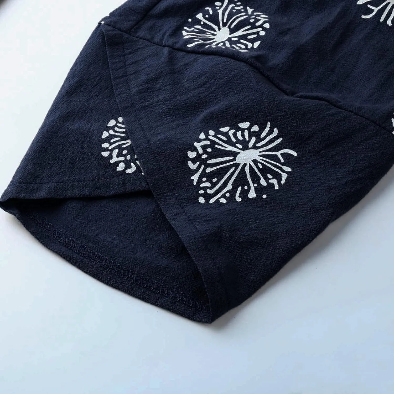 Womens Linen Pants Casual Dandelion Print Elastic Waist Sweatpants Capris Boho Wide Leg Palazzo Cropped Trousers with Pockets