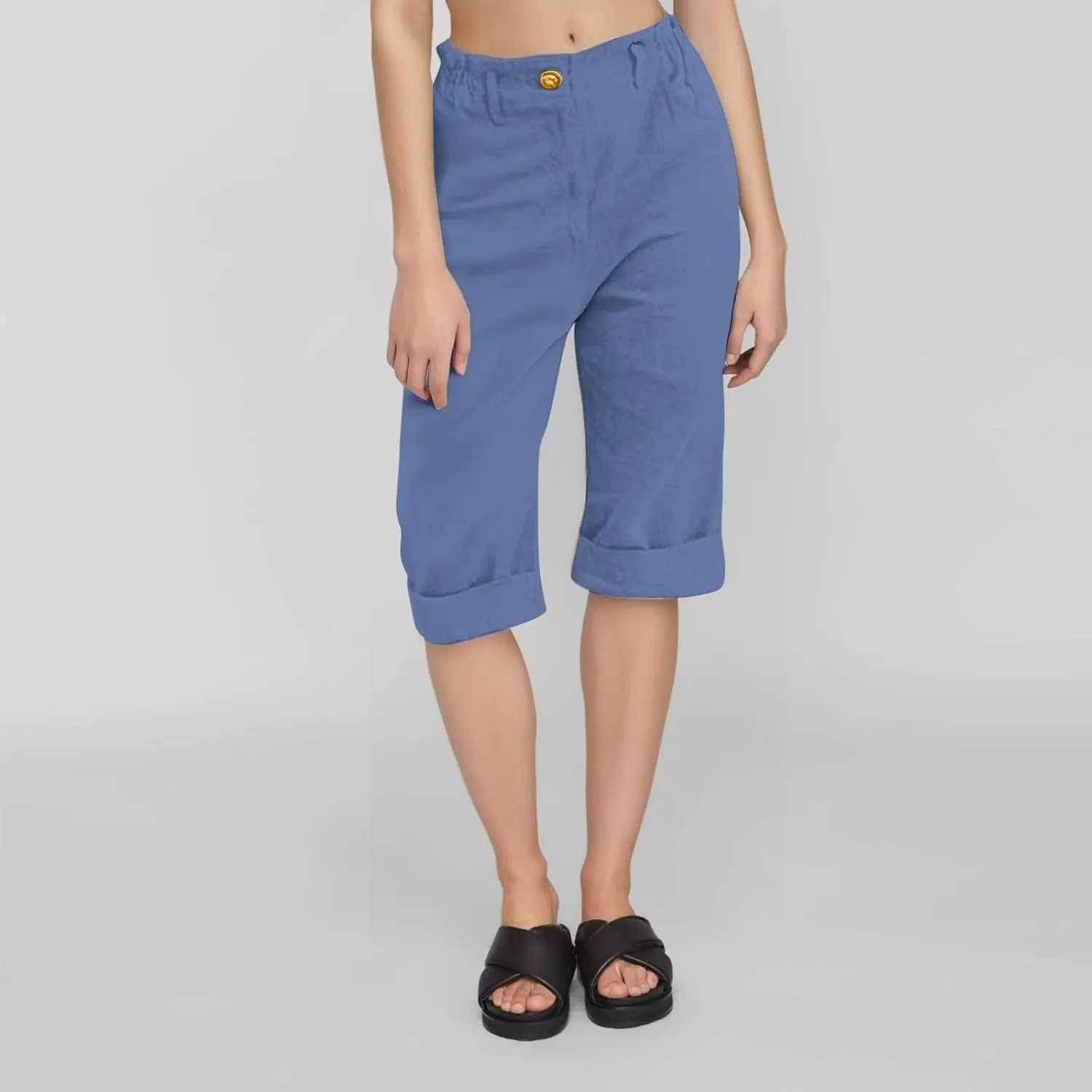 Womens Linen Pants Casual Loose High Waist Summer Beach Travel Vacation Harem Trousers Capri Cropped with Pockets