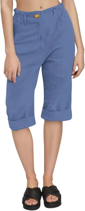 Womens Linen Pants Casual Loose High Waist Summer Beach Travel Vacation Harem Trousers Capri Cropped with Pockets