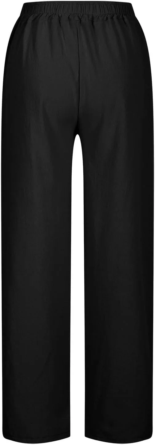 Womens Linen Pants Trendy 2025 Summer Casual Drawstring Elastic Waist Trousers Lightweight Beach Vacation Outfits
