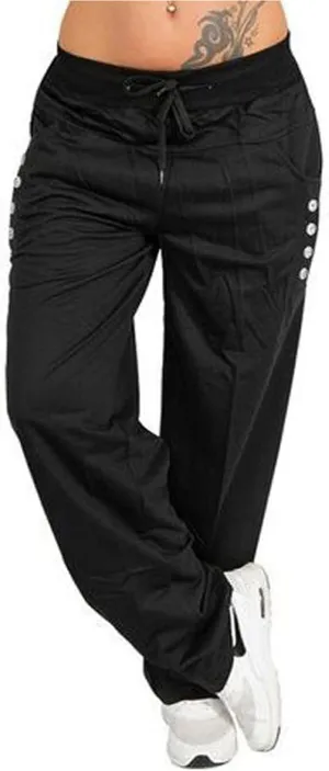 Womens Linen Summer Fashion Palazzo Lounge Pants Elastic Waist Straight Loose Fit Trouser Trendy