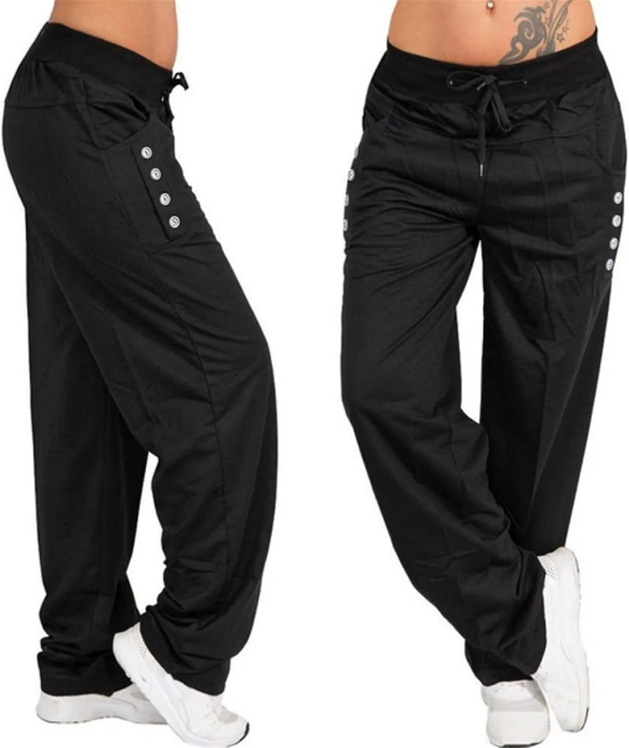 Womens Linen Summer Fashion Palazzo Lounge Pants Elastic Waist Straight Loose Fit Trouser Trendy