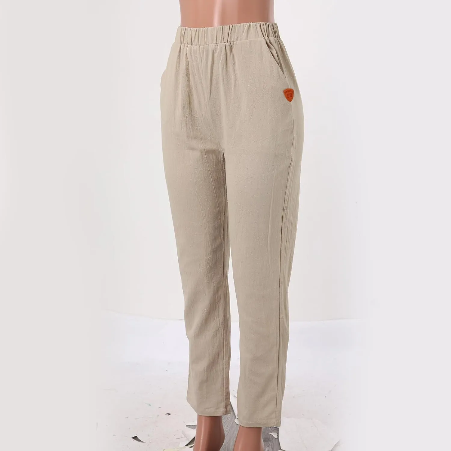 Women's Linen Summer Floral Pant Trousers Elastic Waist Wide Leg Slim-Fit Palazzo Pants Work Business