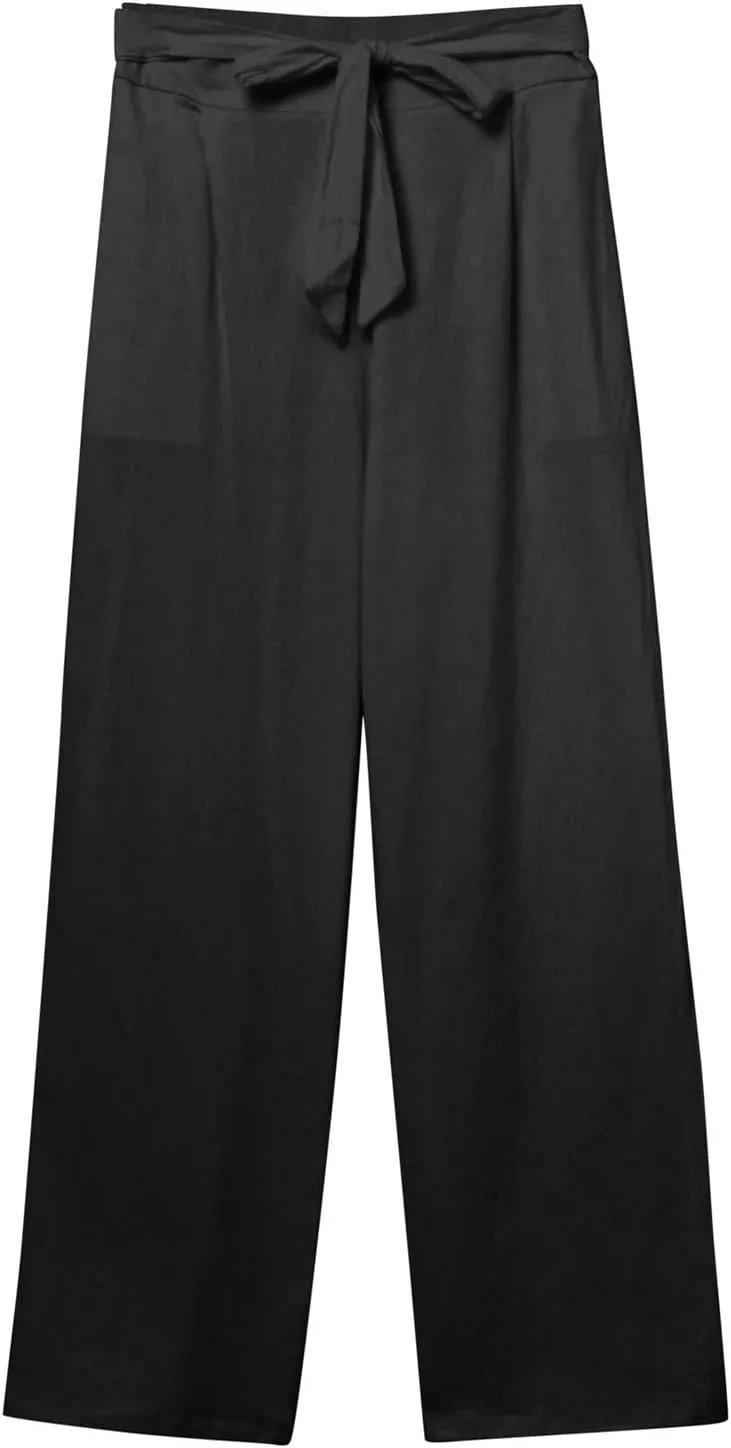 Womens Linen Summer Flowy Pants Elastic Waist Lounge Pants Slim Fit Trouser Travel