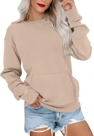 Womens Long Sleeve Sweatshirts Casual Crewneck Cute Pullover Tops Lightweight Sweatshirt with Pocket 2025