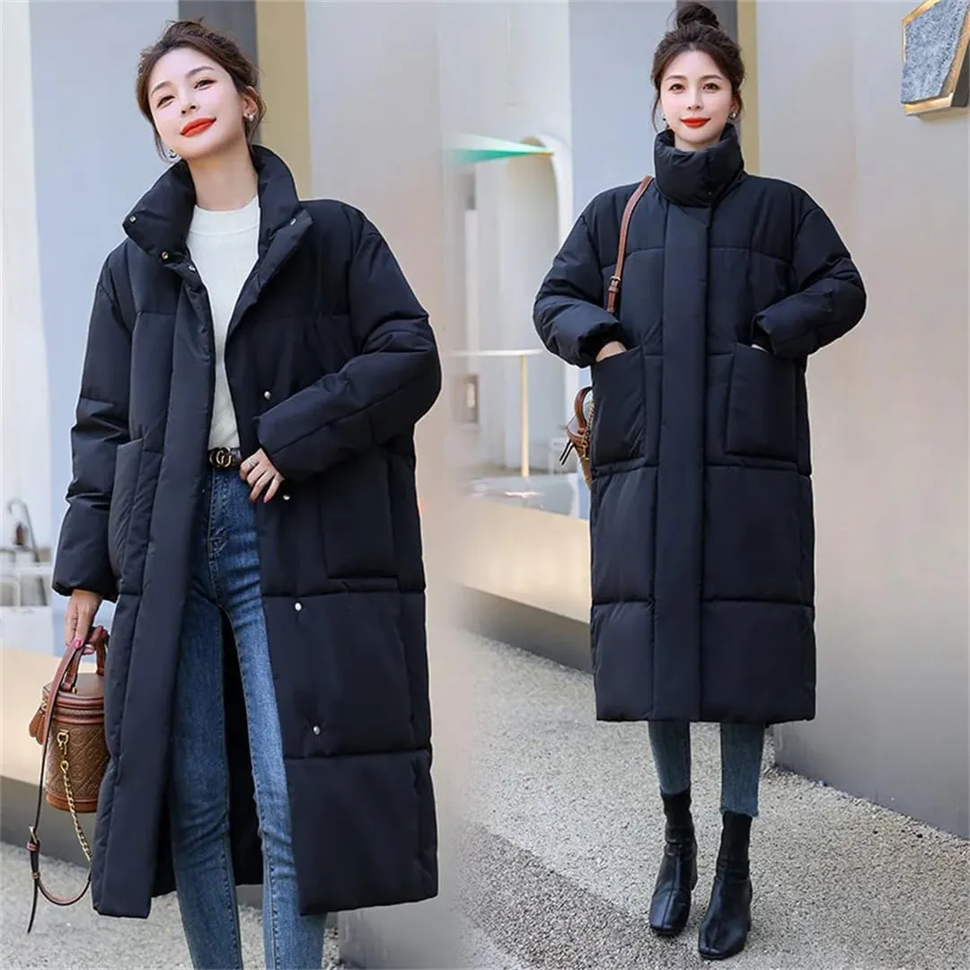 Womens Long Winter Down Cotton Coat Jacket Warm Cotton-Padded Coat Single-Breasted Puffer Parkas Outwear