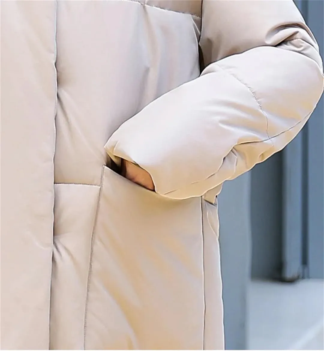 Womens Long Winter Down Cotton Coat Jacket Warm Cotton-Padded Coat Single-Breasted Puffer Parkas Outwear