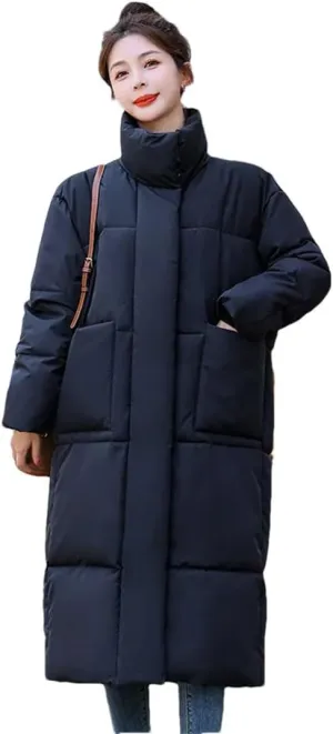 Womens Long Winter Down Cotton Coat Jacket Warm Cotton-Padded Coat Single-Breasted Puffer Parkas Outwear