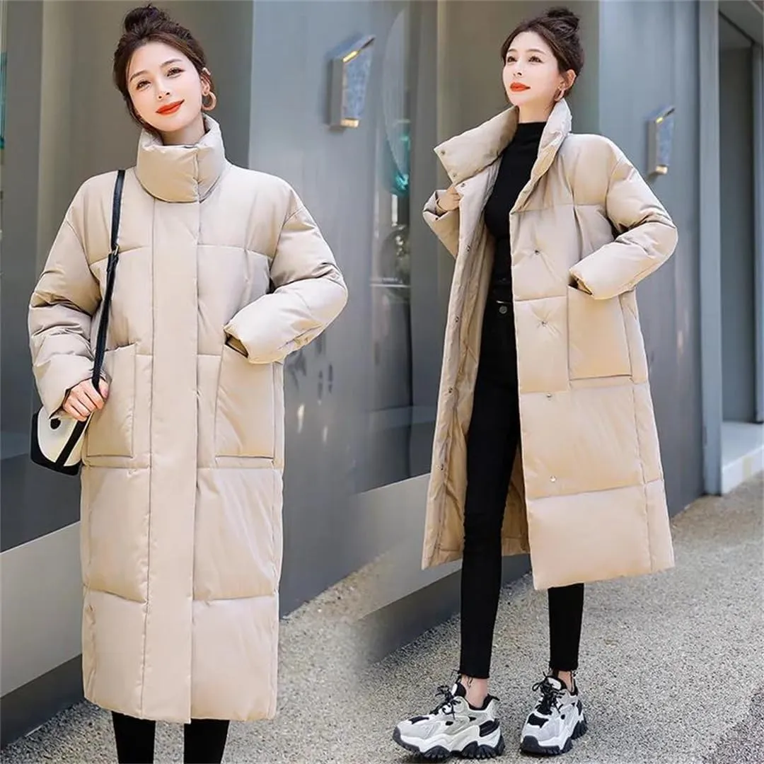 Womens Long Winter Down Cotton Coat Jacket Warm Cotton-Padded Coat Single-Breasted Puffer Parkas Outwear