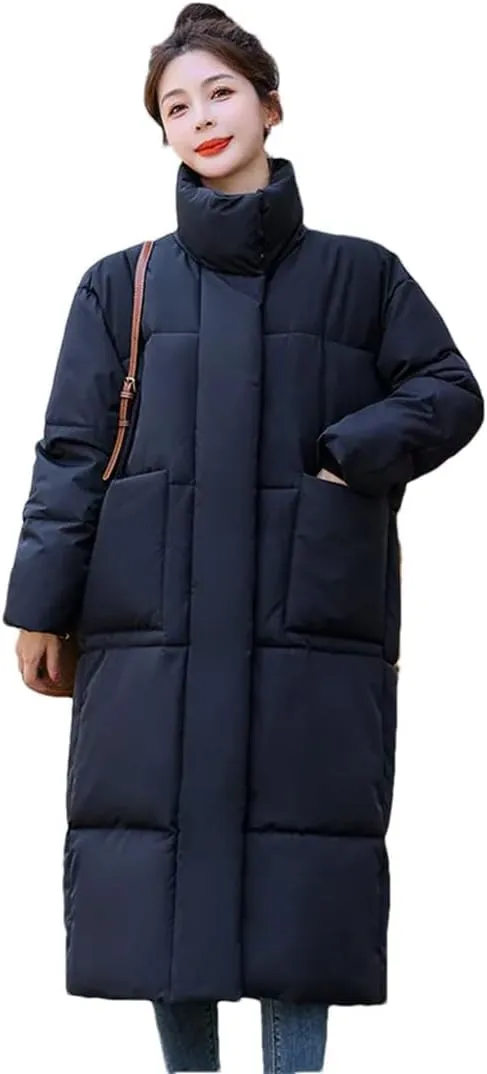 Womens Long Winter Down Cotton Coat Jacket Warm Cotton-Padded Coat Single-Breasted Puffer Parkas Outwear