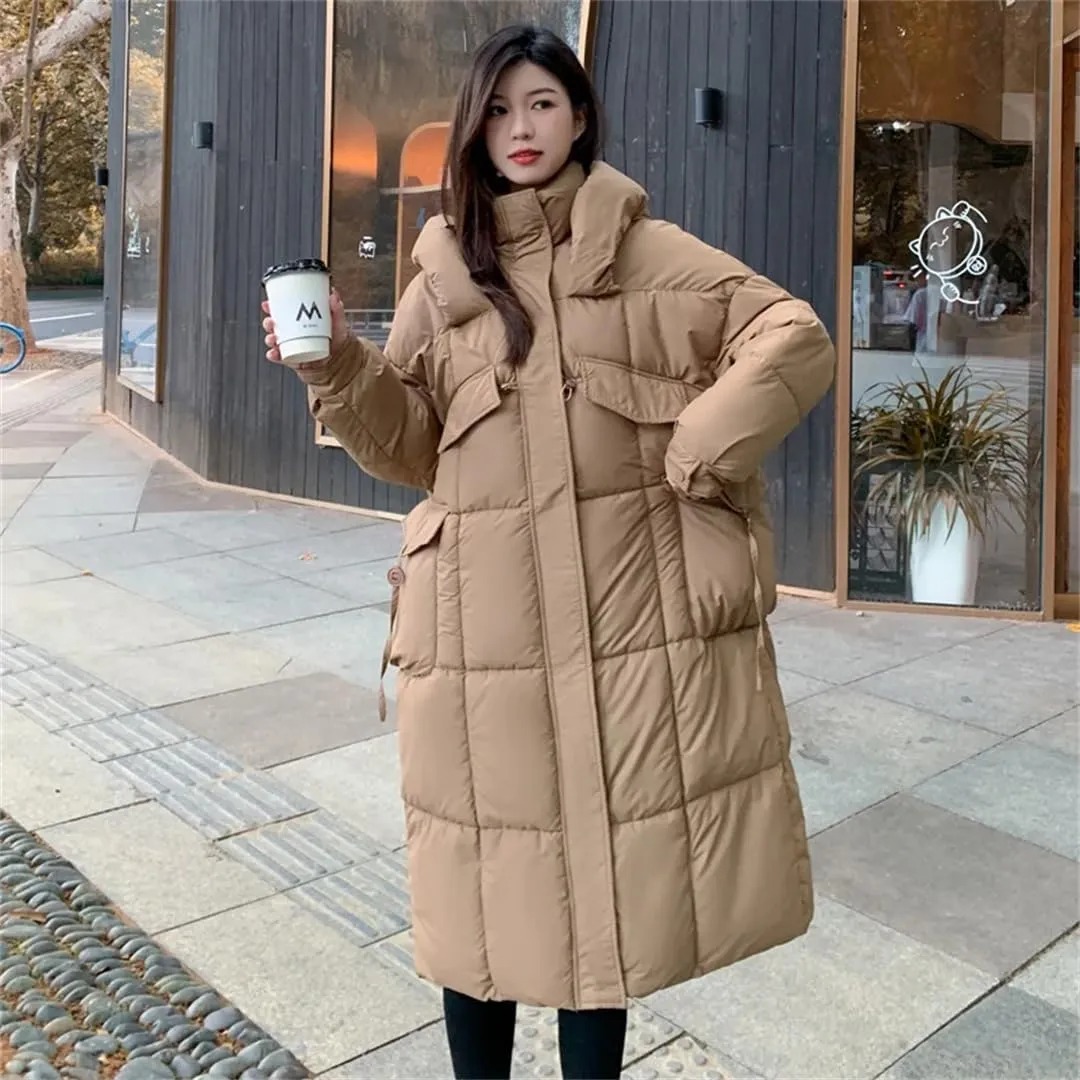 Womens Long Winter Jacket Down Cotton Coat Thick Warm Cotton Padded Coat Large Loose Puffer Parkas Hooded