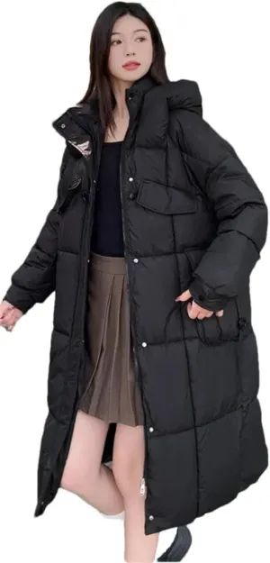 Womens Long Winter Jacket Down Cotton Coat Thick Warm Cotton Padded Coat Large Loose Puffer Parkas Hooded