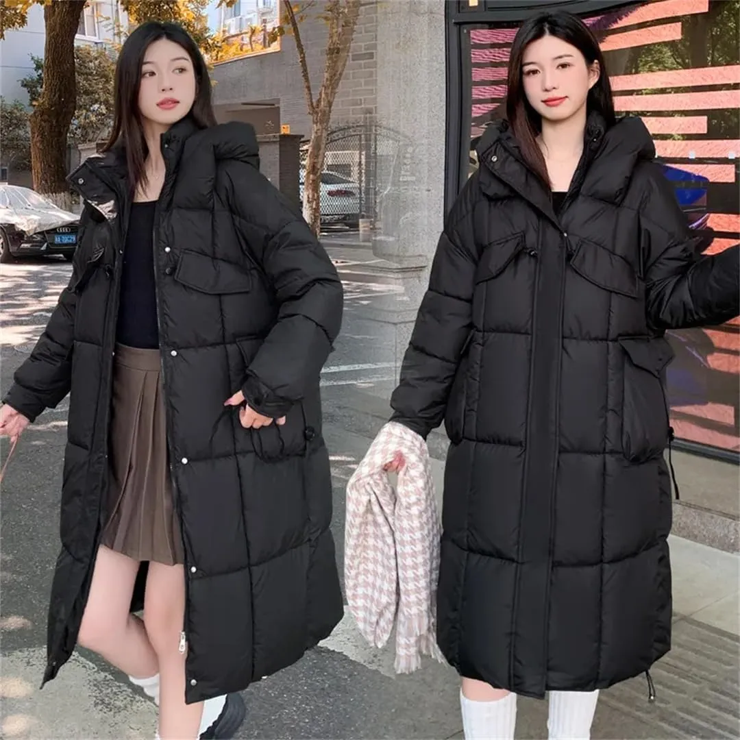 Womens Long Winter Jacket Down Cotton Coat Thick Warm Cotton Padded Coat Large Loose Puffer Parkas Hooded