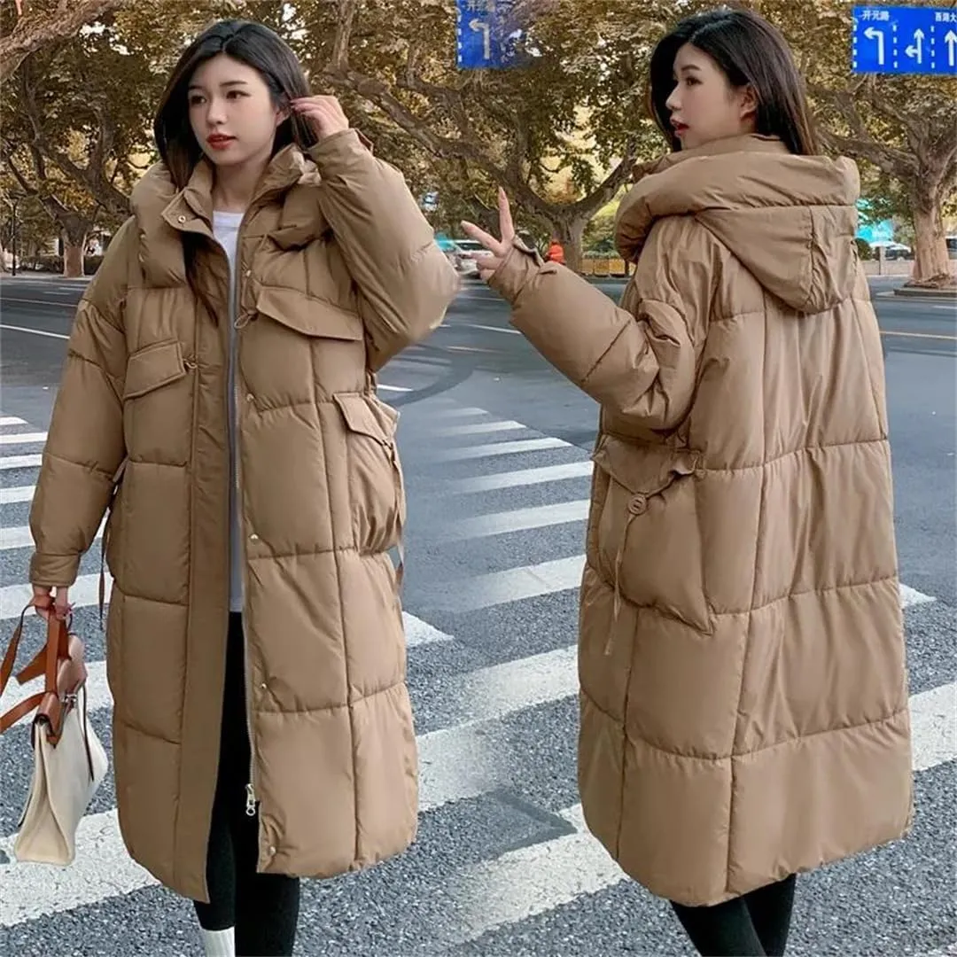 Womens Long Winter Jacket Down Cotton Coat Thick Warm Cotton Padded Coat Large Loose Puffer Parkas Hooded