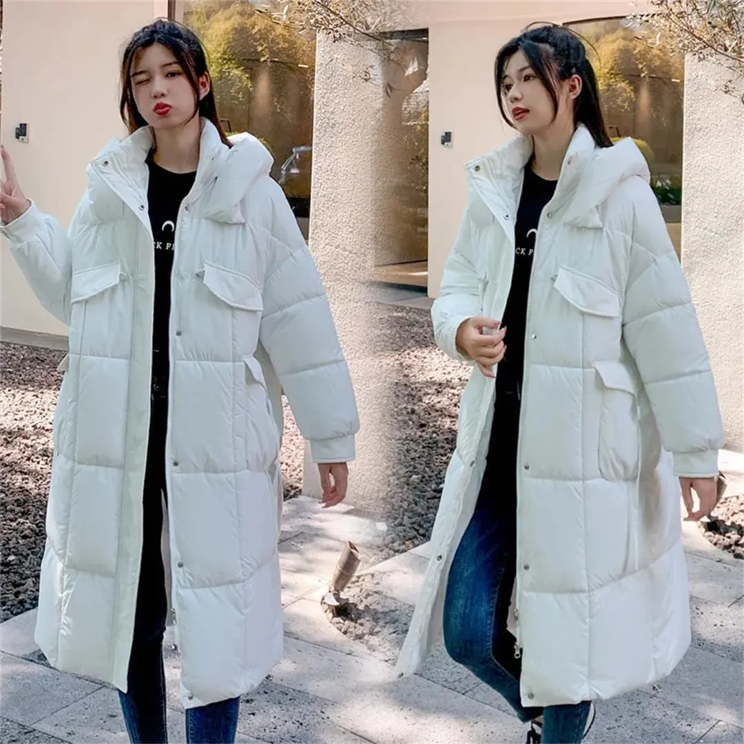 Womens Long Winter Jacket Down Cotton Coat Thick Warm Cotton Padded Coat Large Loose Puffer Parkas Hooded
