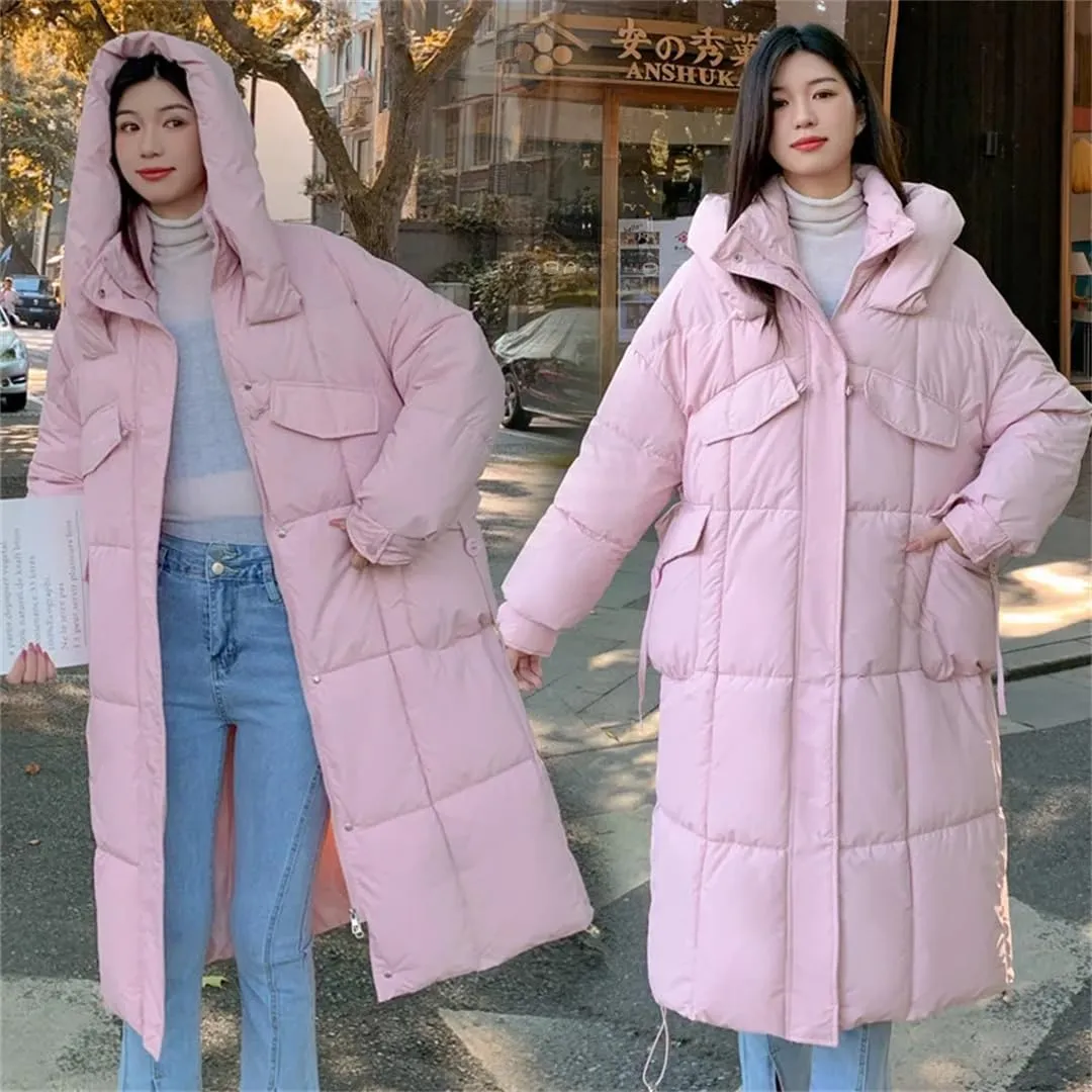 Womens Long Winter Jacket Down Cotton Coat Thick Warm Cotton Padded Coat Large Loose Puffer Parkas Hooded
