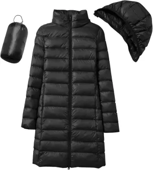 Women's Long Winter Puffer Coat Warm Packable Maxi Down Jacket Removable Hood Parka Winter Coat