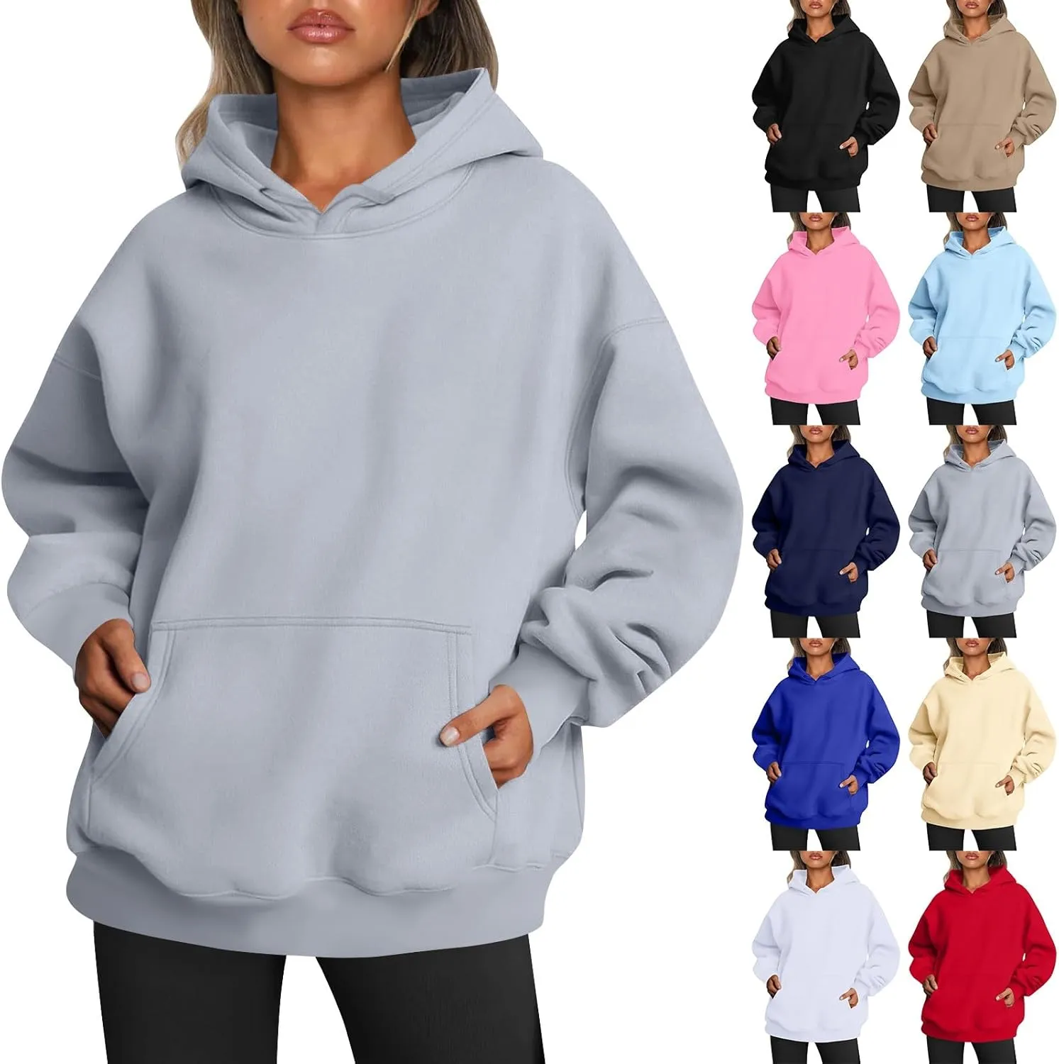 Womens Oversized Hoodie Baggy Fleece Hooded Sweatshirts Trendy Drop Shoulder Pullover Sweater Fall Clothes w/Pockets