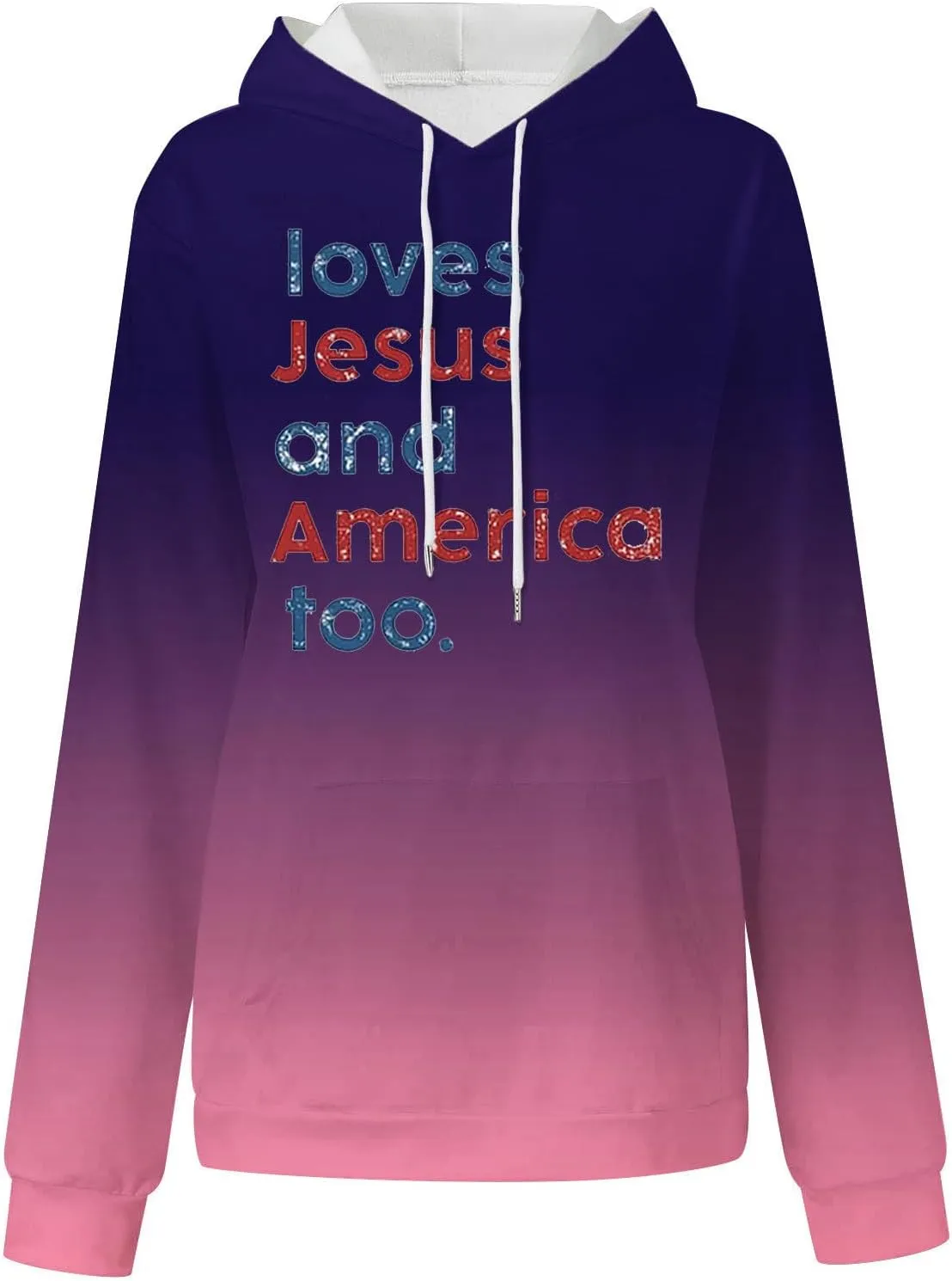 Womens Oversized Hoodies Gradient Letter Print Long Sleeve Drawstring Pullover Sweatshirt with Pockets Fall Clothes