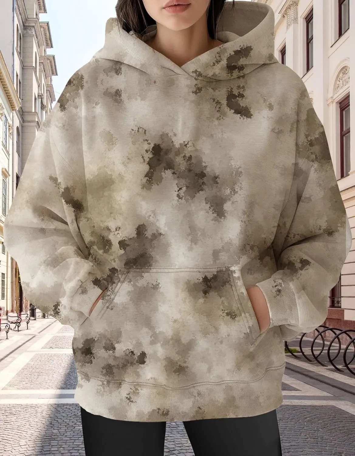 Womens Oversized Hoodies Maple Leaf Printed Long Sleeve Hooded Sweatshirt Pullover Tops Fall Outfits with Pocket