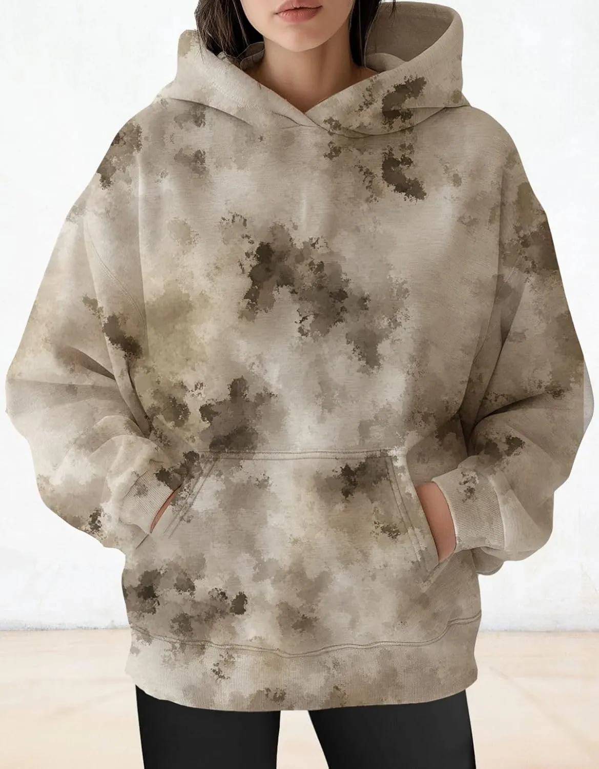 Womens Oversized Hoodies Maple Leaf Printed Long Sleeve Hooded Sweatshirt Pullover Tops Fall Outfits with Pocket