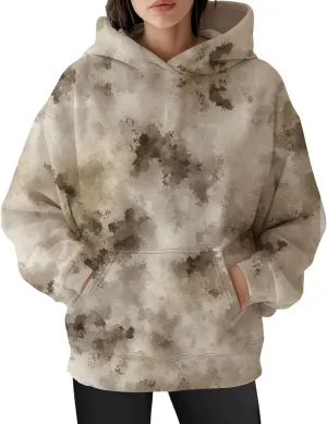 Womens Oversized Hoodies Maple Leaf Printed Long Sleeve Hooded Sweatshirt Pullover Tops Fall Outfits with Pocket