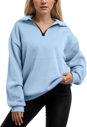 Womens Oversized Sweatshirts Half Zip Pullover Long Sleeve Fall Tops Fashion 2023 Y2k Quarter Zipper Shirt Blouse
