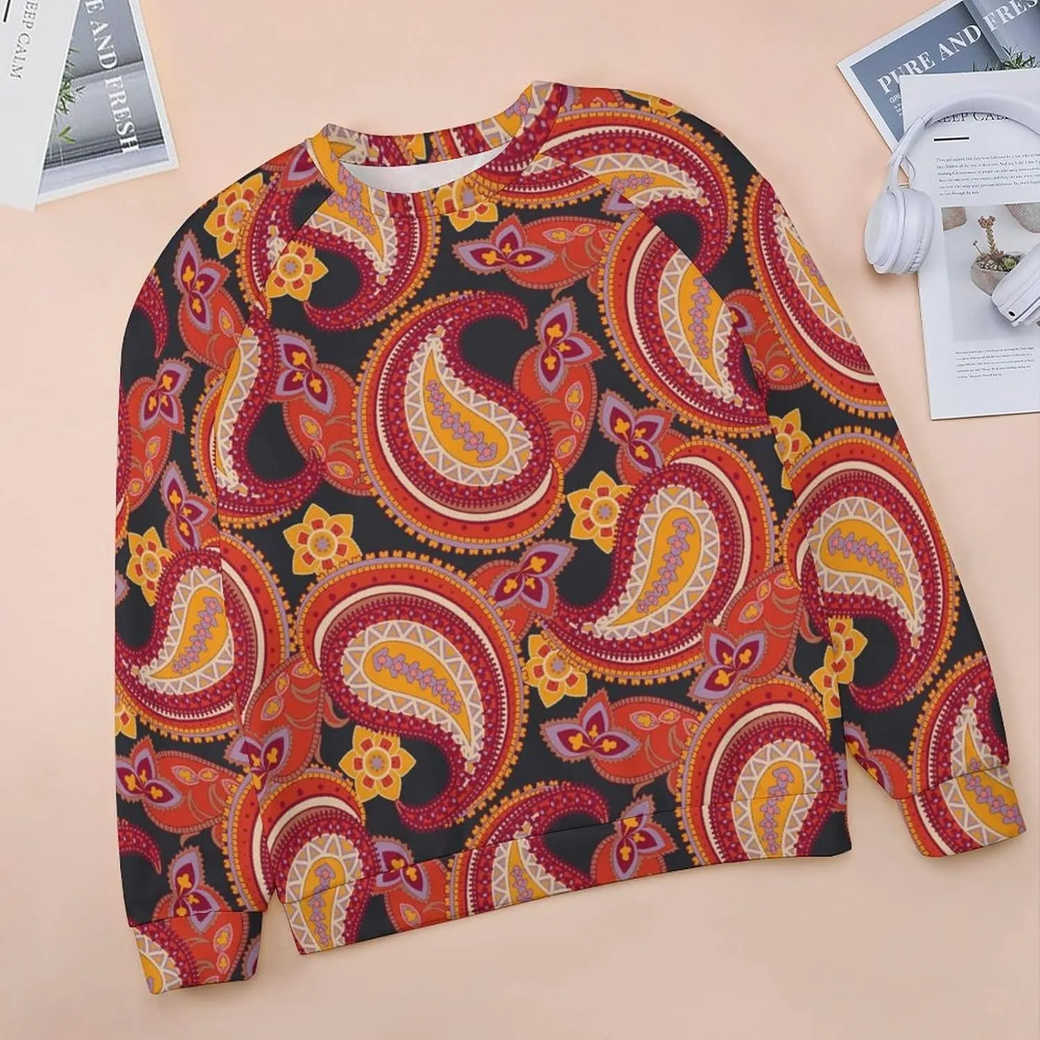 Womens Paisley Sweatshirt Oversized Loose Fit Novelty Graphic Crewneck Sweatshirts Casual Raglan Long Sleeve Tops Shirt
