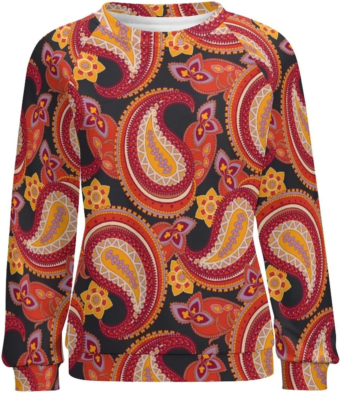 Womens Paisley Sweatshirt Oversized Loose Fit Novelty Graphic Crewneck Sweatshirts Casual Raglan Long Sleeve Tops Shirt