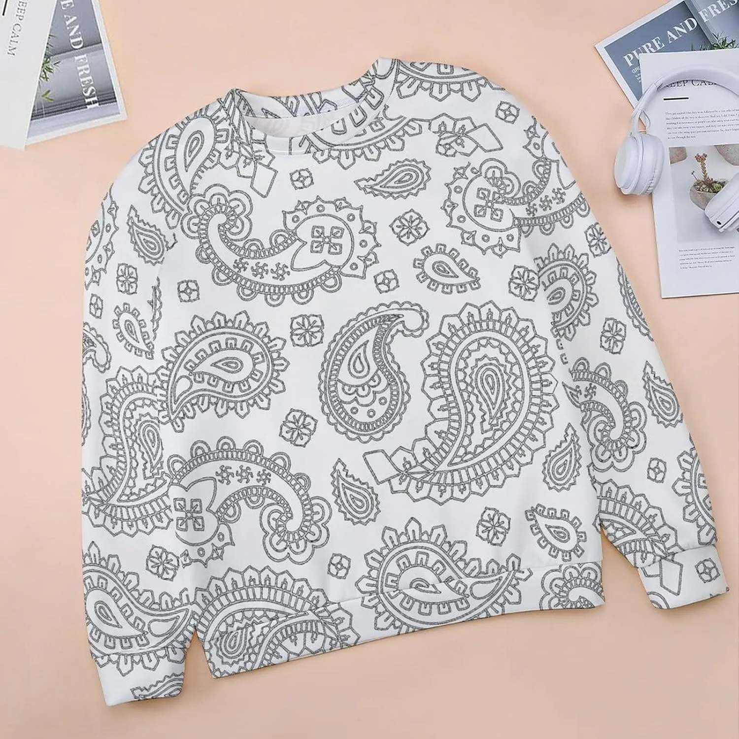 Womens Paisley Sweatshirt Oversized Loose Fit Novelty Graphic Crewneck Sweatshirts Casual Raglan Long Sleeve Tops Shirt