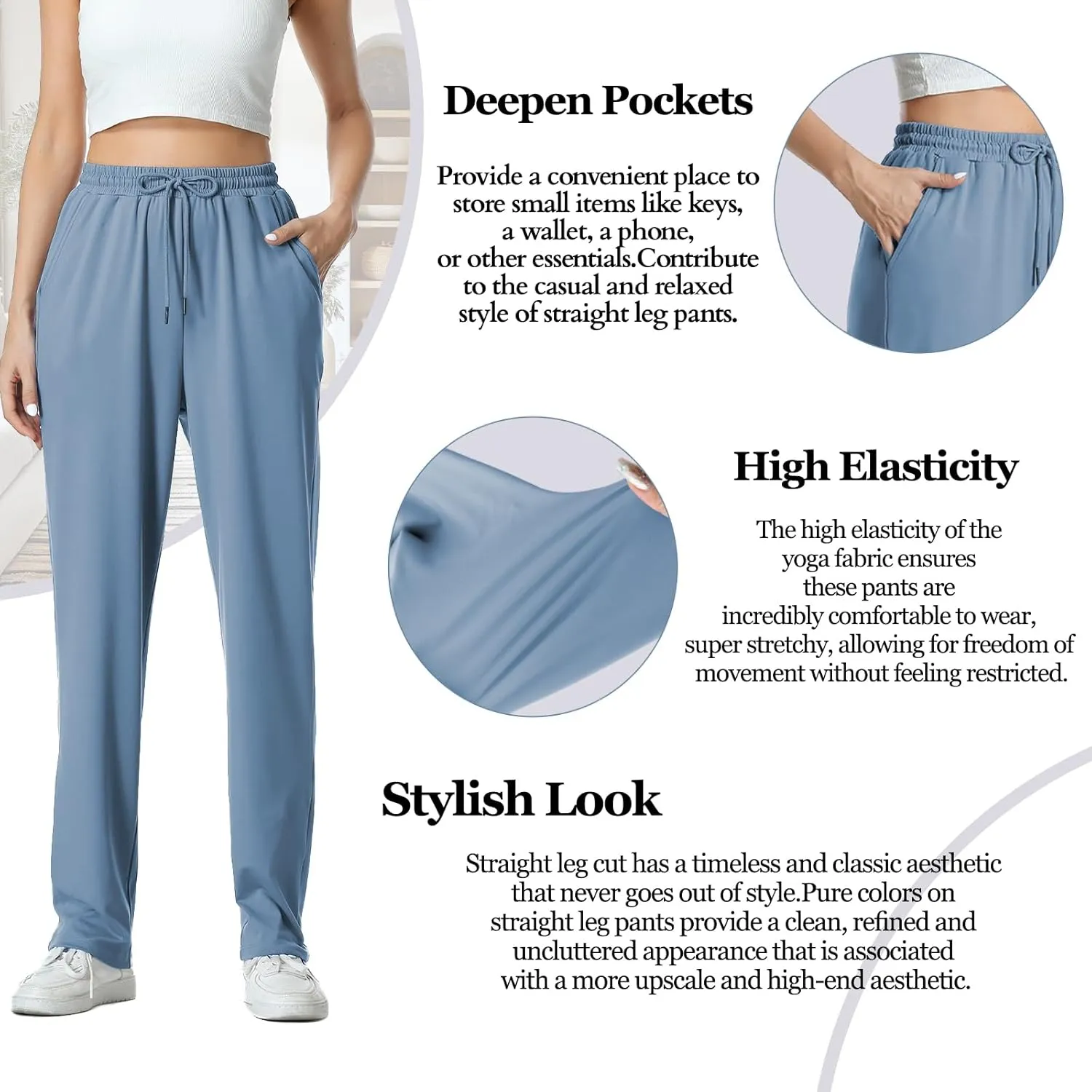 Womens Pants Straight Leg Sweatpants for Women Elastic Waist Work Pants Baggy Casual Drawstring Lounge Pants