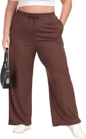 Women's Plus Size Wide Leg Pants Elastic Waist Casual Pants Summer Loose Fit Sweatpants with Pockets Drawstring