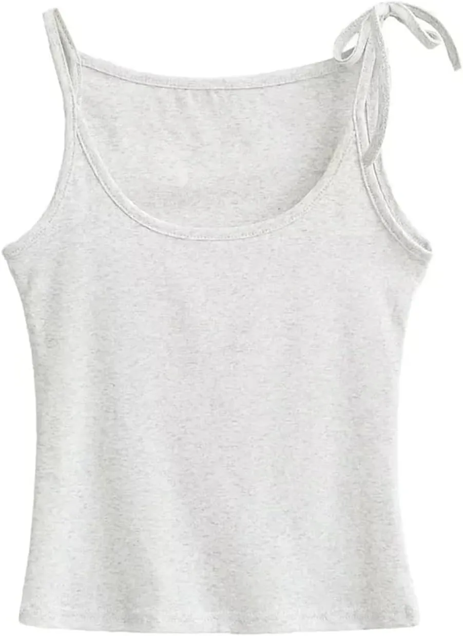 Women's Round Neck Camisole Tank Top Lace-Up Shoulder Straps Summer Slim Fit Casual Camisole
